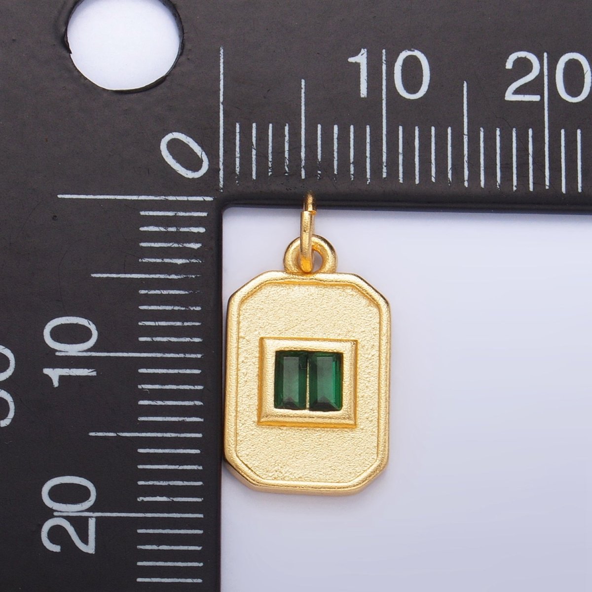 Dainty Emerald Green CZ Square Gold Filled Medallion Charm Tiny Small Pendant Tag E - 869 - DLUXCA