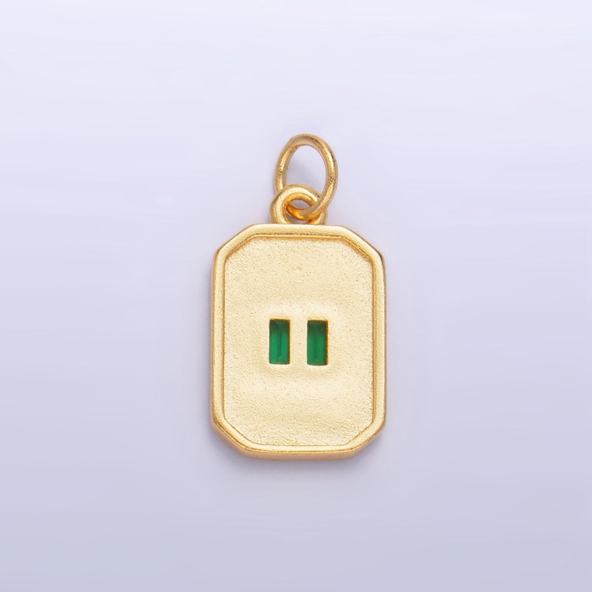 Dainty Emerald Green CZ Square Gold Filled Medallion Charm Tiny Small Pendant Tag E - 869 - DLUXCA