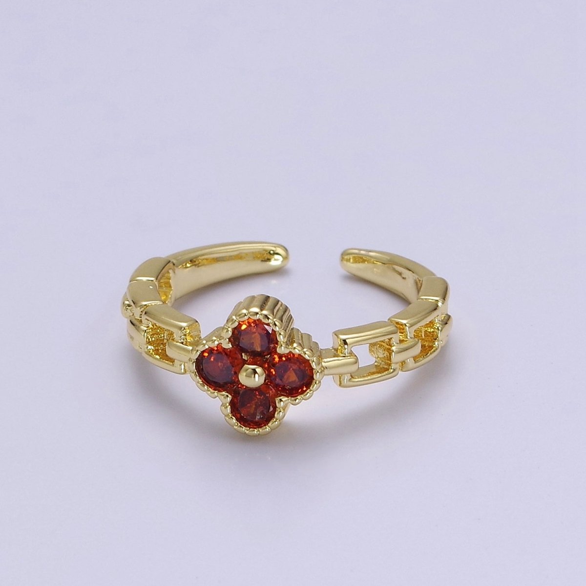 Dainty Gold Clover Ring Clear Orange Cz Stone for Lucky Jewelry O - 2113 O - 2114 - DLUXCA