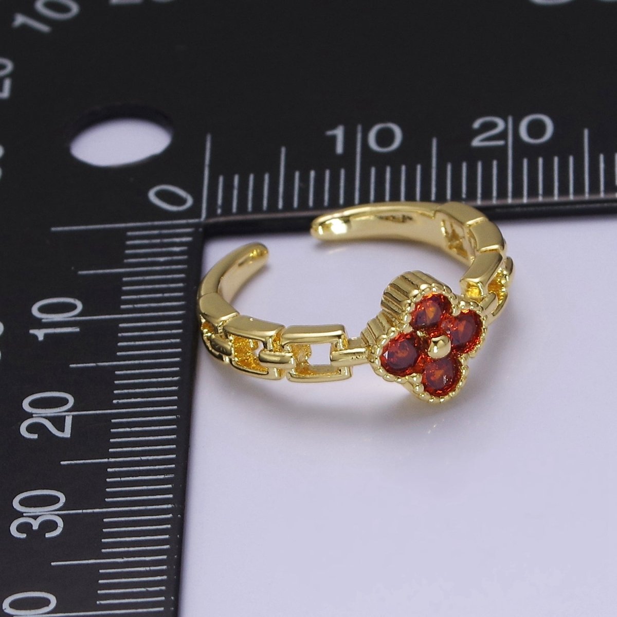 Dainty Gold Clover Ring Clear Orange Cz Stone for Lucky Jewelry O - 2113 O - 2114 - DLUXCA