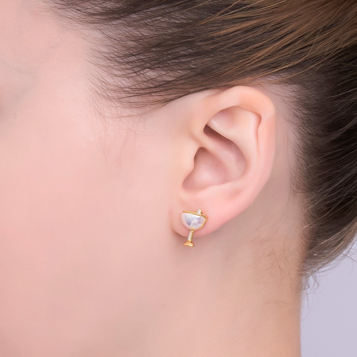 Dainty Gold Silver Cubic Zirconia Wine Glass Stud Earrings | AB335 - DLUXCA