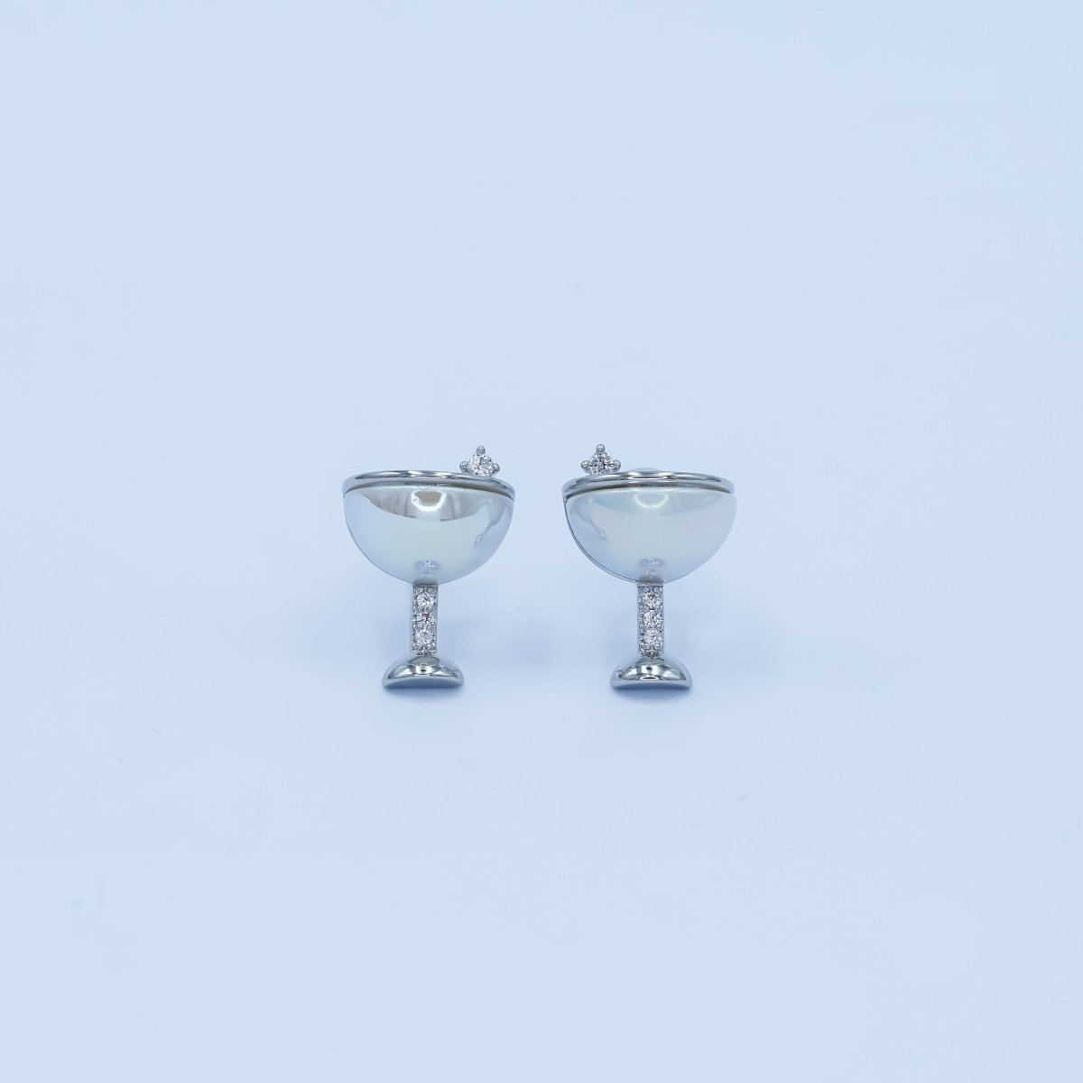 Dainty Gold Silver Cubic Zirconia Wine Glass Stud Earrings | AB335 - DLUXCA