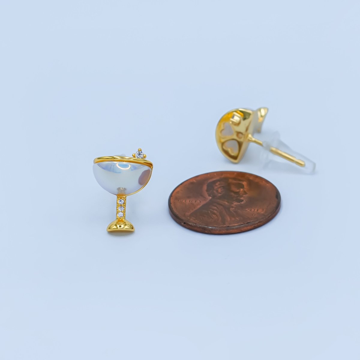 Dainty Gold Silver Cubic Zirconia Wine Glass Stud Earrings | AB335 - DLUXCA