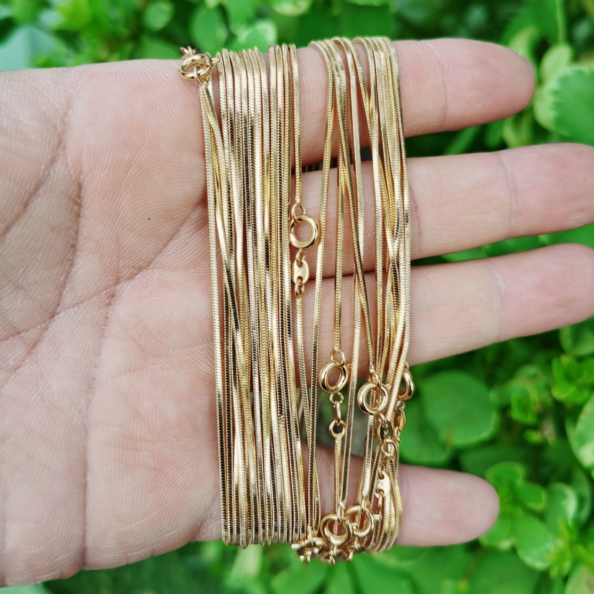 Dainty Gold Snake Chain Layer Necklace, 1.1mm 18 inch Flat Snake Necklace Finished Chain Necklace Ready to Wear | WA - 1740 Clearance Pricing - DLUXCA