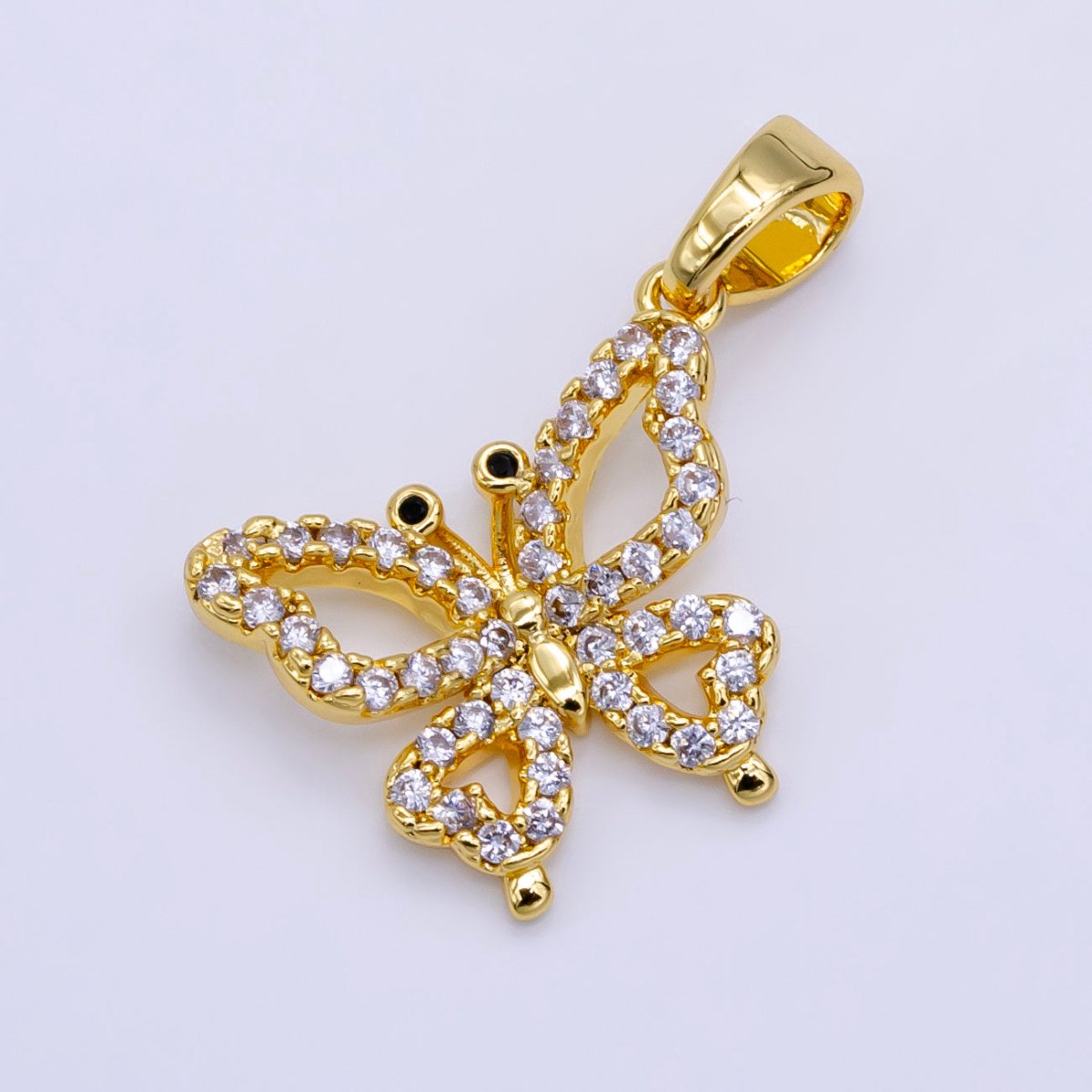 Dainty Golden Butterfly Monarch Charm CZ Mariposa Animal Nature Micro Pave Charm Pendant C-388 - DLUXCA