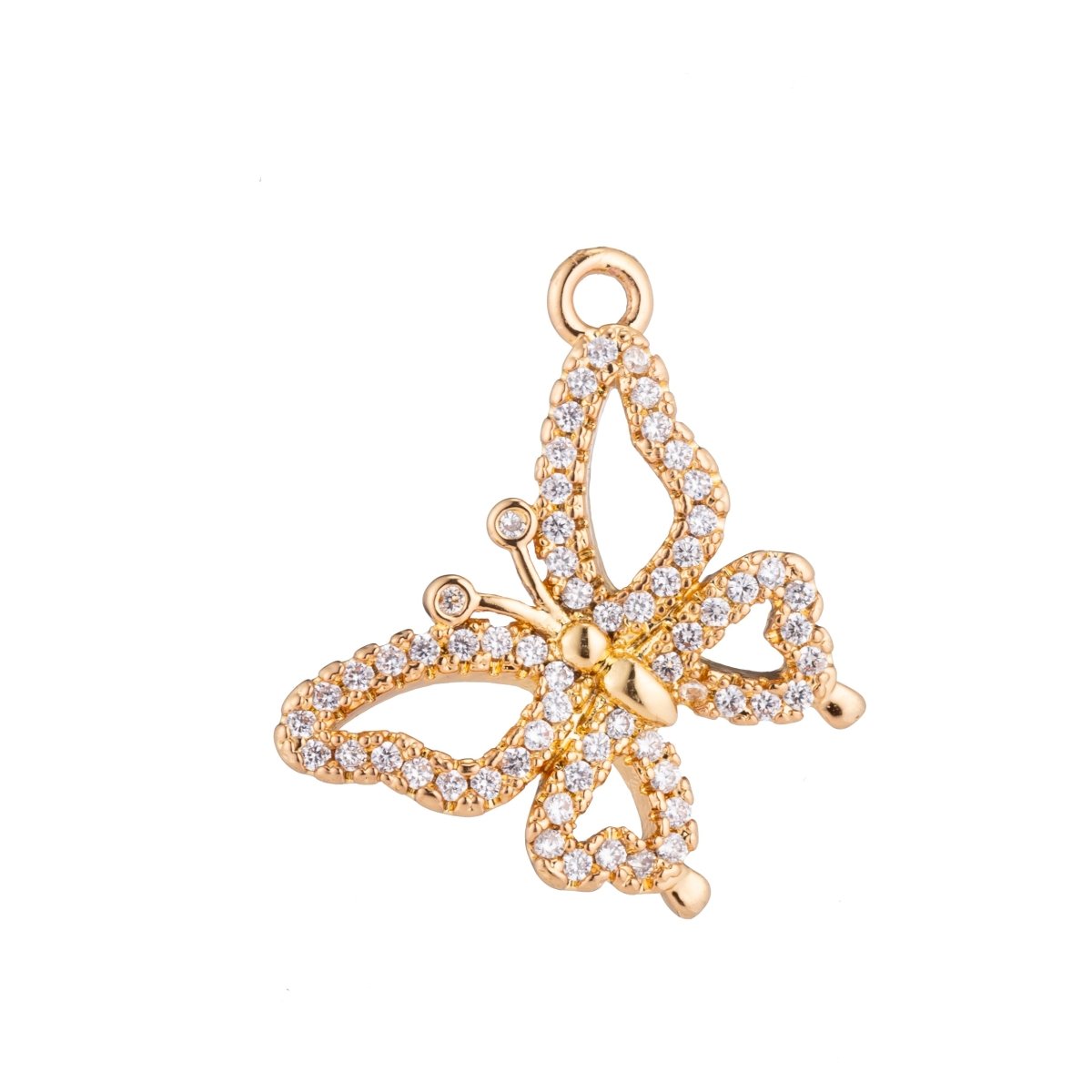 Dainty Golden Butterfly Monarch Charm CZ Mariposa Animal Nature Micro Pave Charm Pendant C-388 - DLUXCA