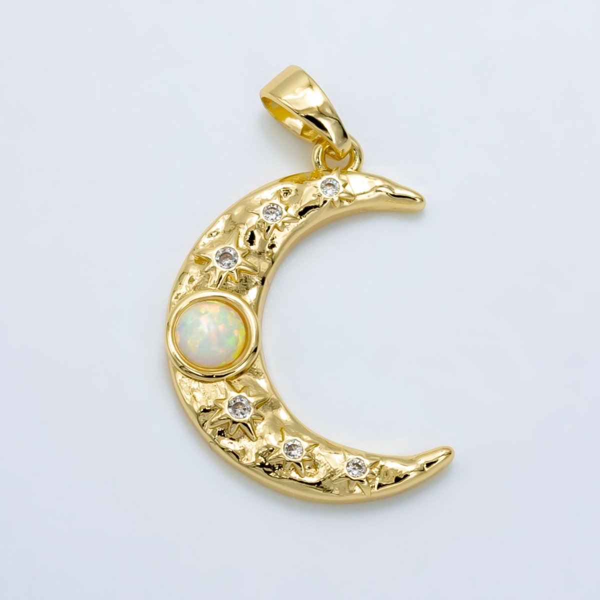 Dainty Moon Pendant Gold Moon with Opal Stone Pendant Necklace, Celestial Jewelry Opal Stone Necklace Star Charm N - 493 N - 494 - DLUXCA