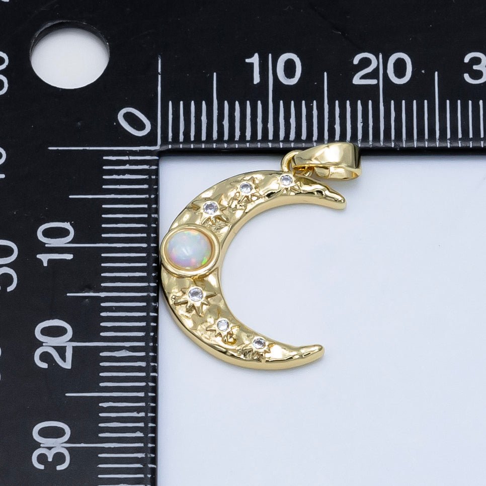 Dainty Moon Pendant Gold Moon with Opal Stone Pendant Necklace, Celestial Jewelry Opal Stone Necklace Star Charm N - 493 N - 494 - DLUXCA