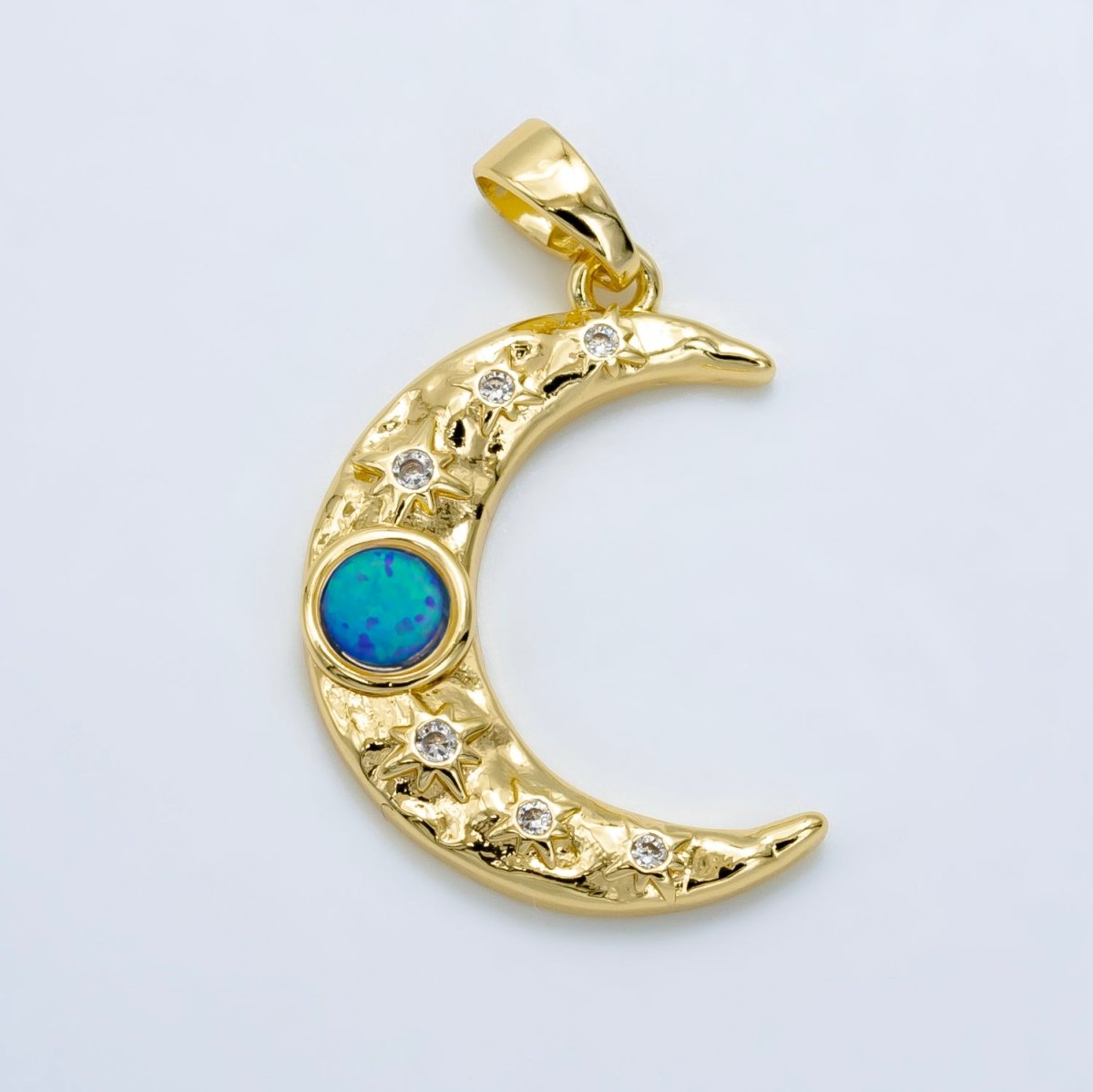 Dainty Moon Pendant Gold Moon with Opal Stone Pendant Necklace, Celestial Jewelry Opal Stone Necklace Star Charm N - 493 N - 494 - DLUXCA