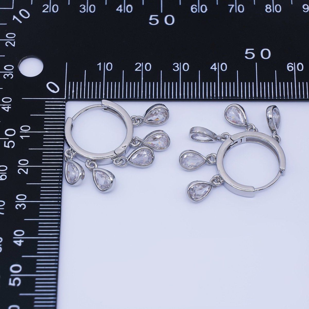 Dainty Silver 20mm Simple Lever Back Hoops Earrings with Tear Drop CZ | AB1640 - DLUXCA