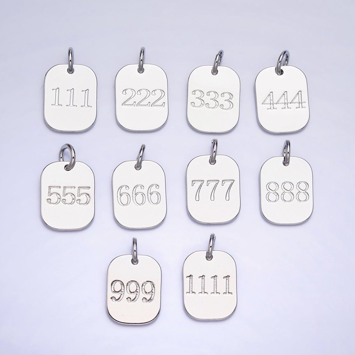 Dainty Silver Tag Angel Number Numerology Engraved Small Military Tag Charm add on Pendant | AC062 - AC071 - DLUXCA