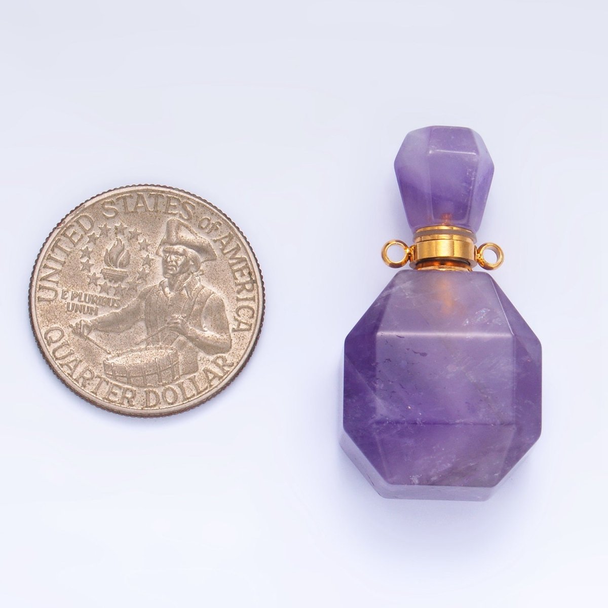 Dainty Square Perfume Bottle Charm Amazonite Amethyst Aventurine Gemstone Essential Oil Bottle Pendant - DLUXCA