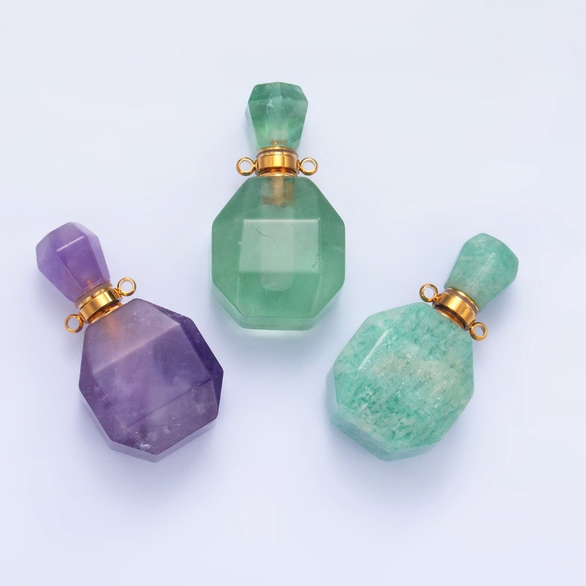 Dainty Square Perfume Bottle Charm Amazonite Amethyst Aventurine Gemstone Essential Oil Bottle Pendant - DLUXCA