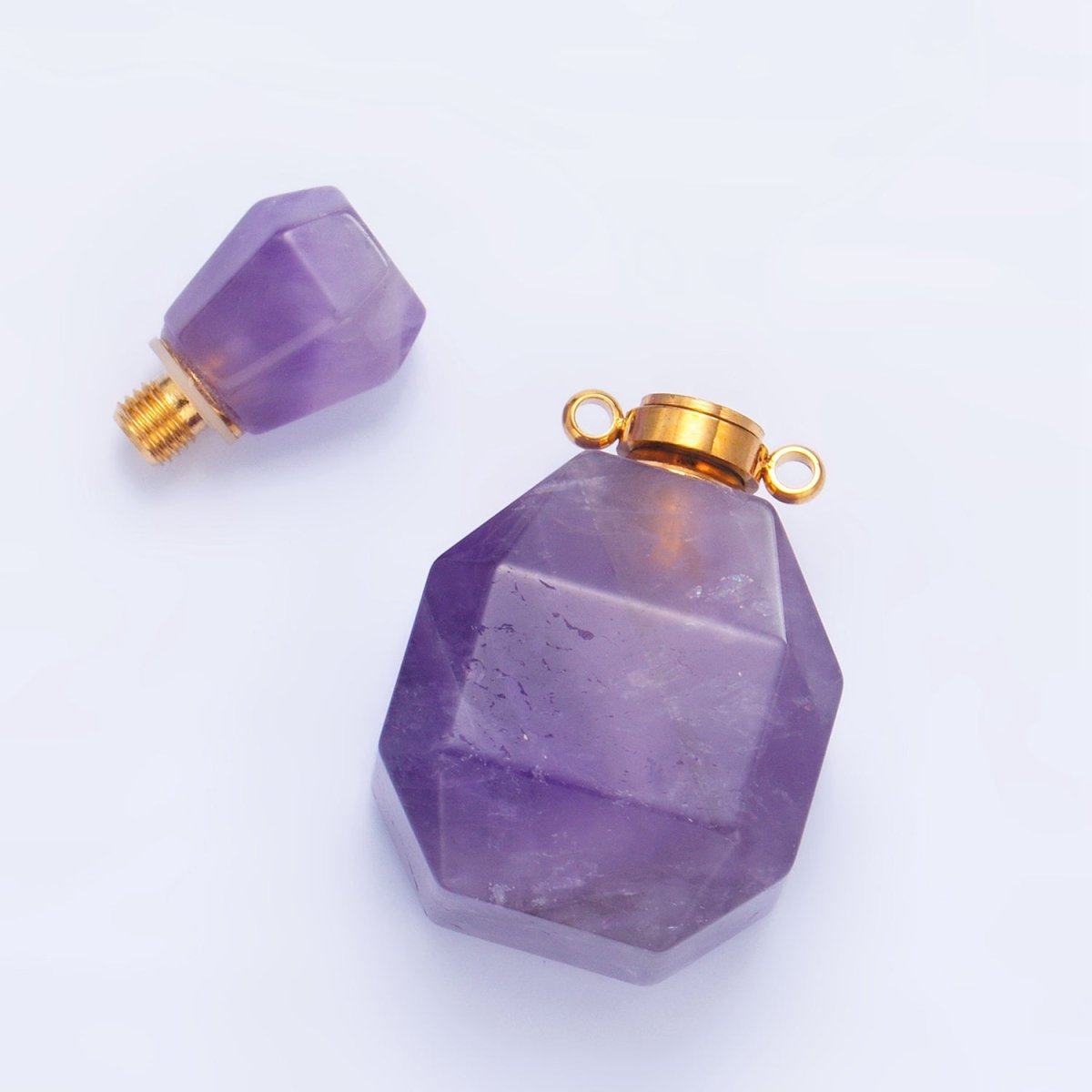 Dainty Square Perfume Bottle Charm Amazonite Amethyst Aventurine Gemstone Essential Oil Bottle Pendant - DLUXCA