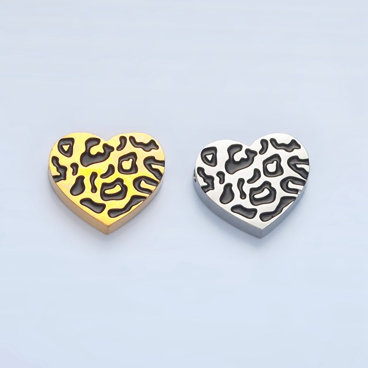 Dainty Stainless Steel Heart Leopard Bead Spacer for Bracelet Supply B - 466 - DLUXCA