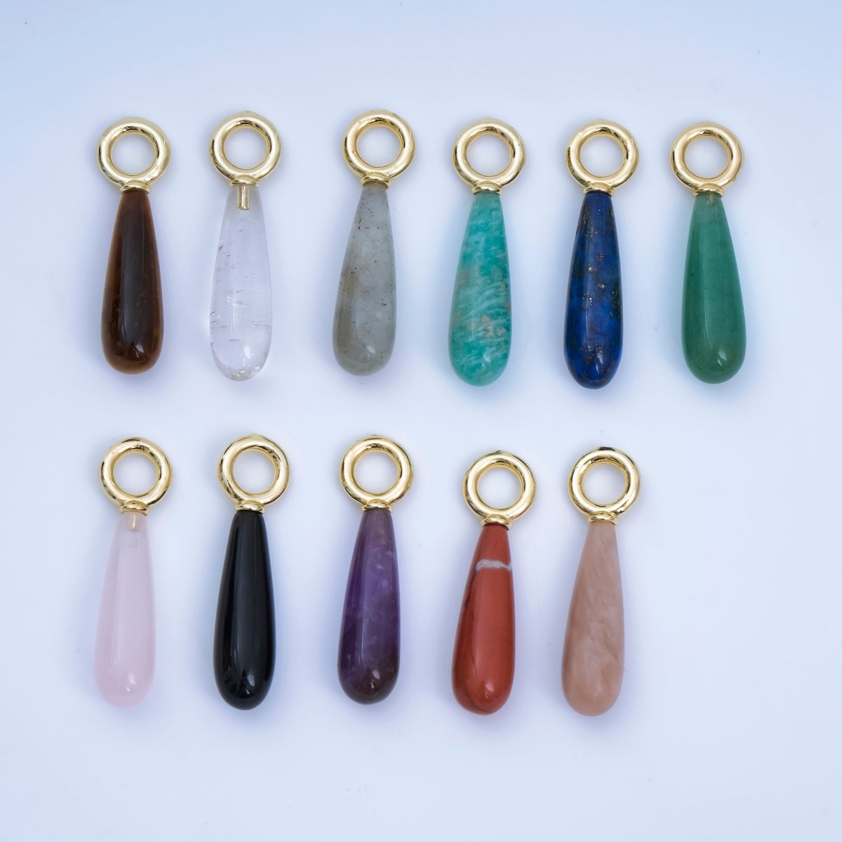 Dainty Teardrop Gemstone Charms in 24K Gold Filled Assorted Natural Stone Pendants for Necklace Earring Jewelry Making AJ - 420 - AJ - 425 - DLUXCA