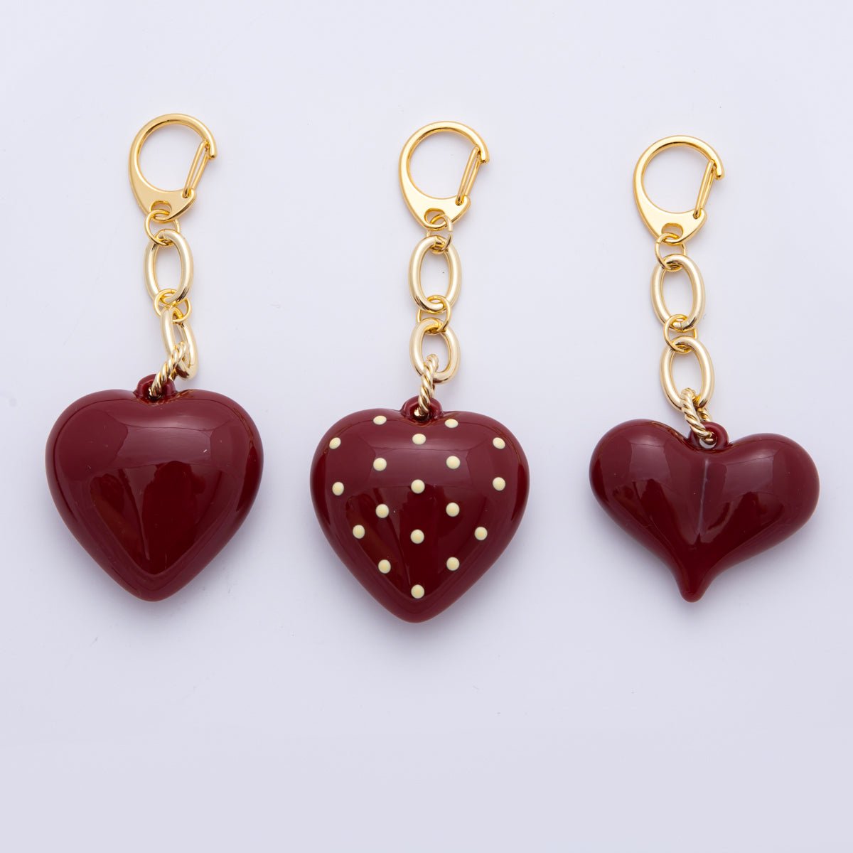 Dark Red Heart Glass Art Crimson Red Heart Keychain Purse Bag Backpack Charm Accessories Collection | WB00004 - WB00006 - DLUXCA