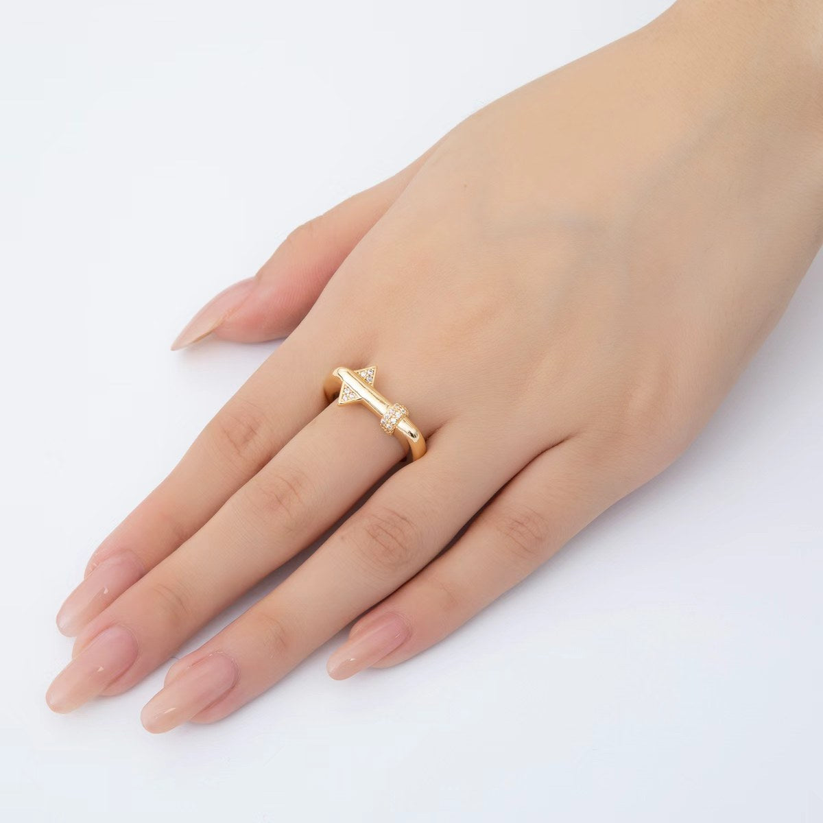 18K Gold Filled Micro Paved CZ Geometric Bar Thin Signet Ring Jewelry | O441