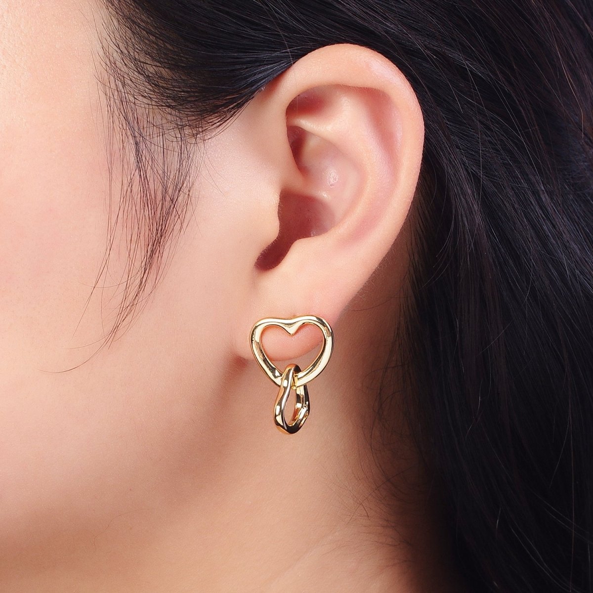 Double Gold Valentine Hearts Stud Drop Earrings | AD - 149 - DLUXCA