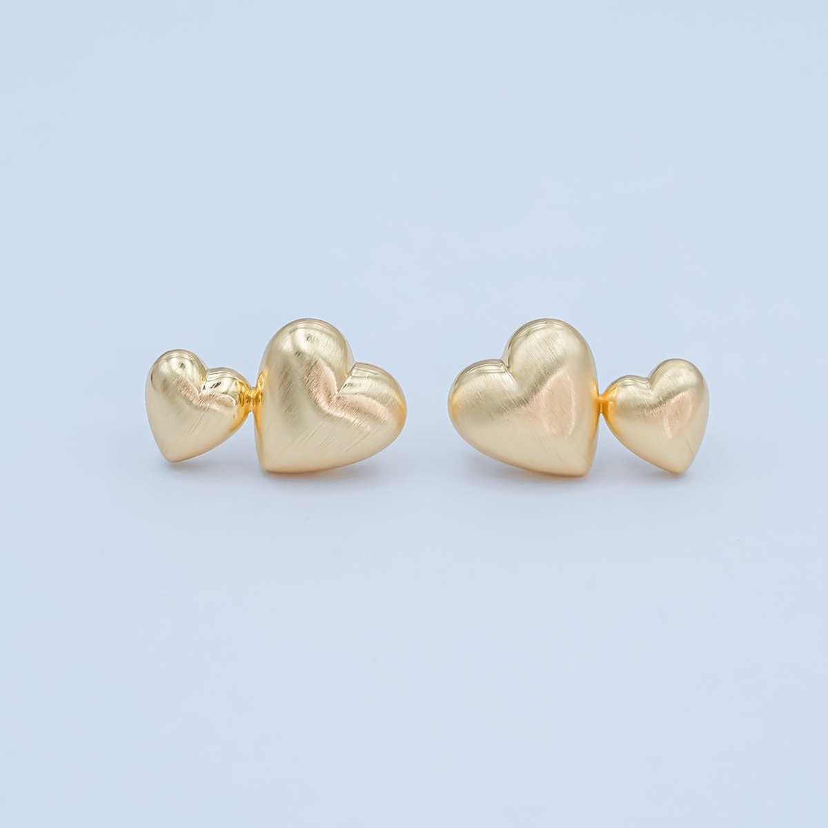 Double Minimalist Heart Stud Earrings in Gold & Silver | AE968 AE979 - DLUXCA