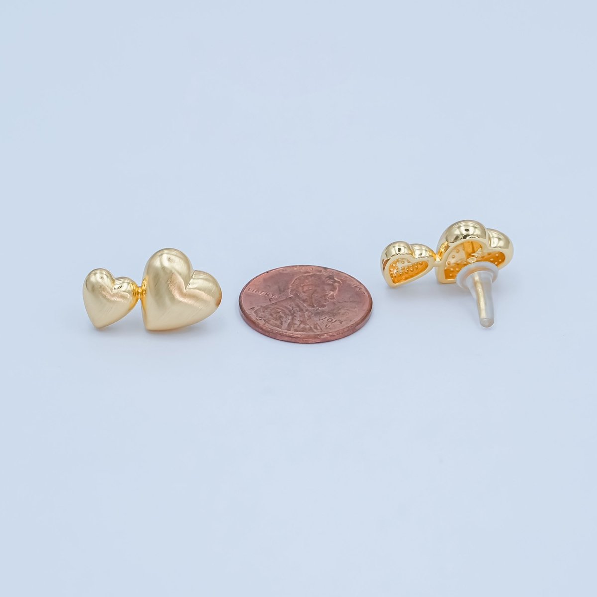 Double Minimalist Heart Stud Earrings in Gold & Silver | AE968 AE979 - DLUXCA