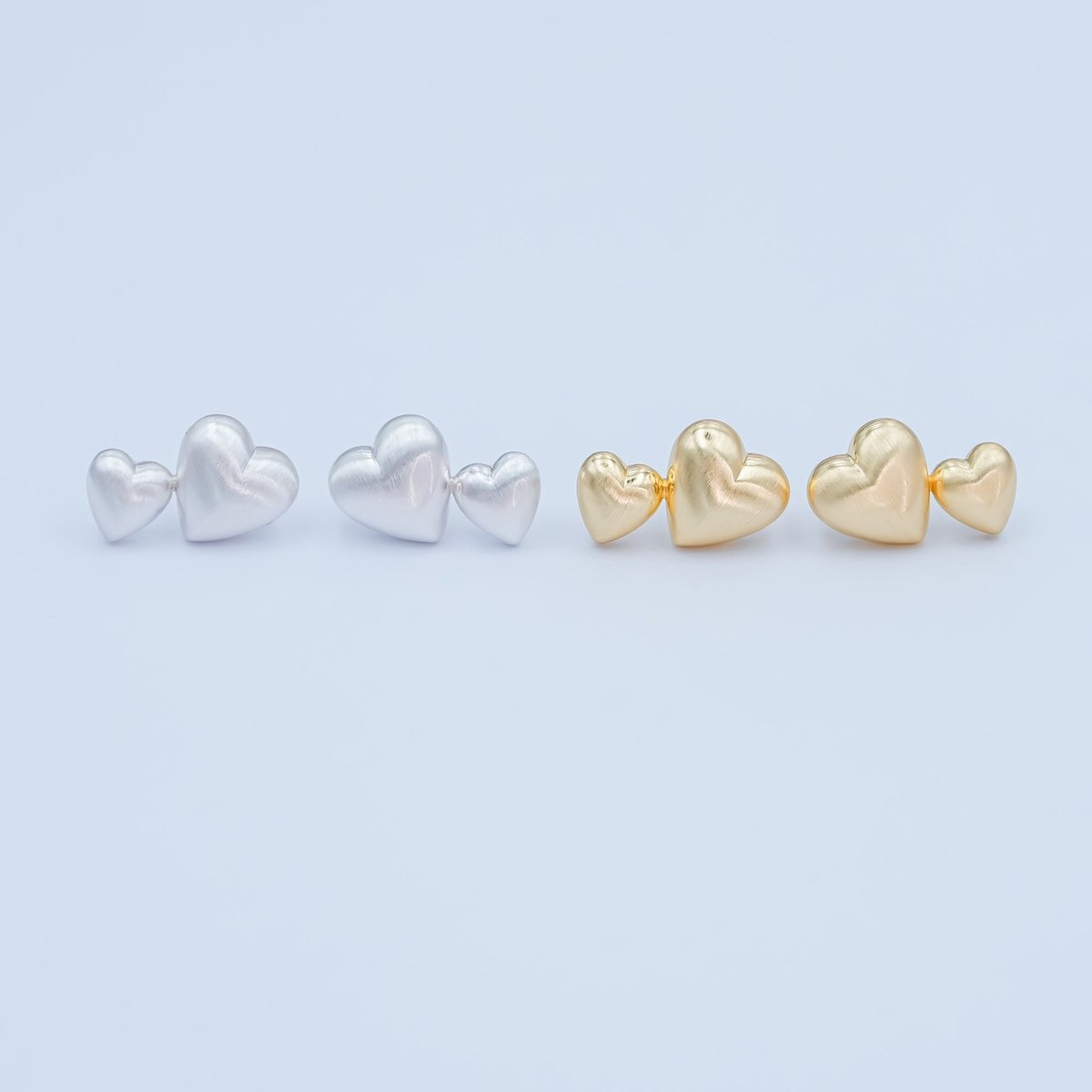 Double Minimalist Heart Stud Earrings in Gold & Silver | AE968 AE979 - DLUXCA