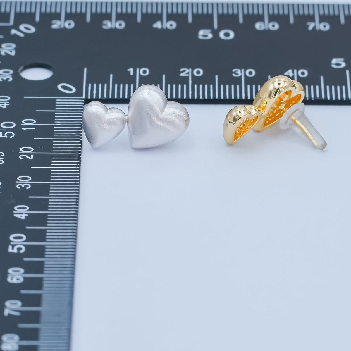 Double Minimalist Heart Stud Earrings in Gold & Silver | AE968 AE979 - DLUXCA