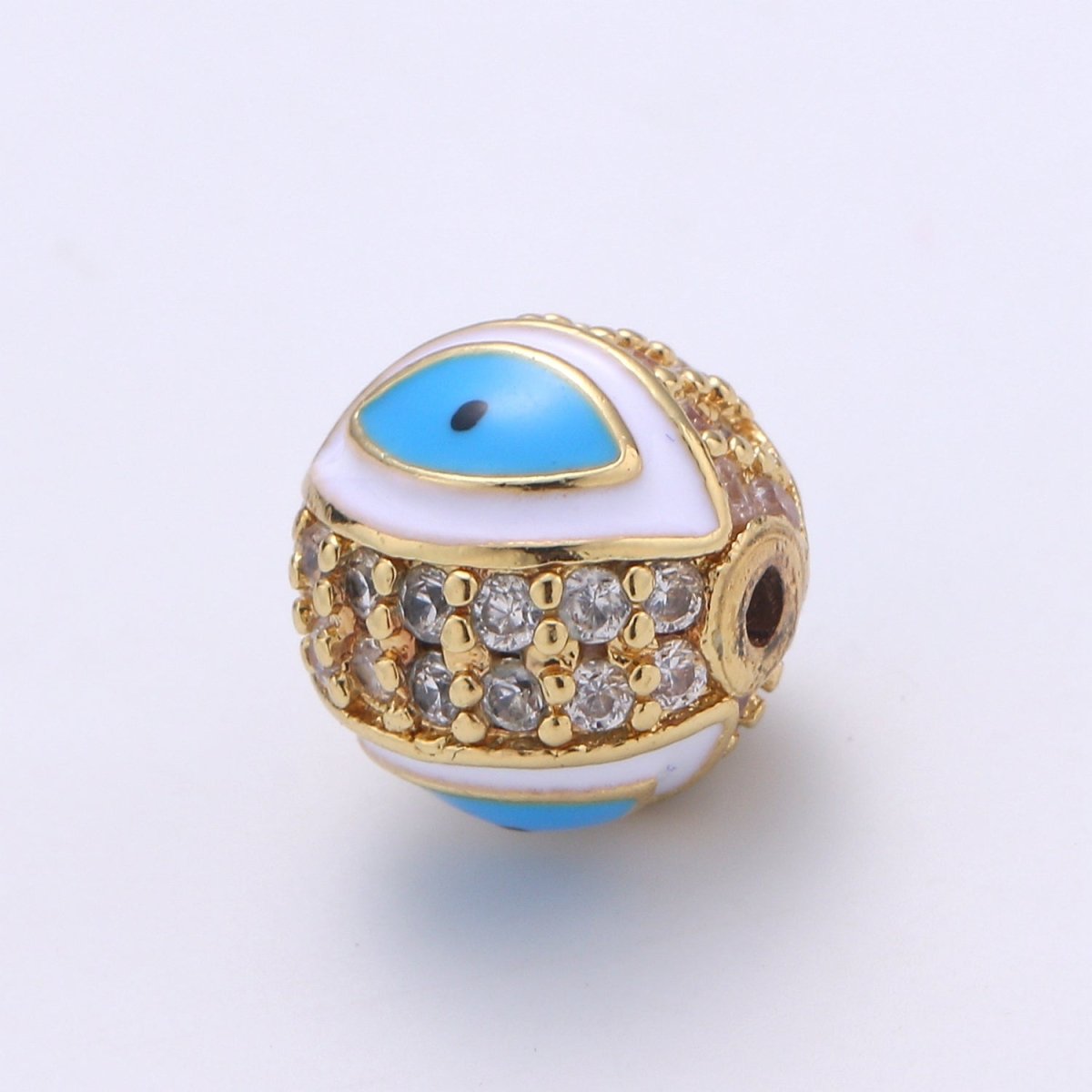 Evil Eye Beads - Round Circle Bead Spacer - Religious Amulet Prayer Beads - Gold Evil Eye Bracelet Beads - Micro Pave Small Hole Beads B296 - B298 - DLUXCA