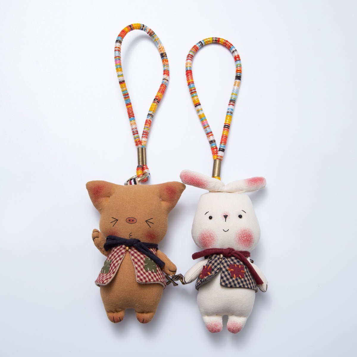 Fabric Plush 300mm Animal Print Pig and Bunny Couple Keychain | WB - 00056 - WB - 00057 - DLUXCA