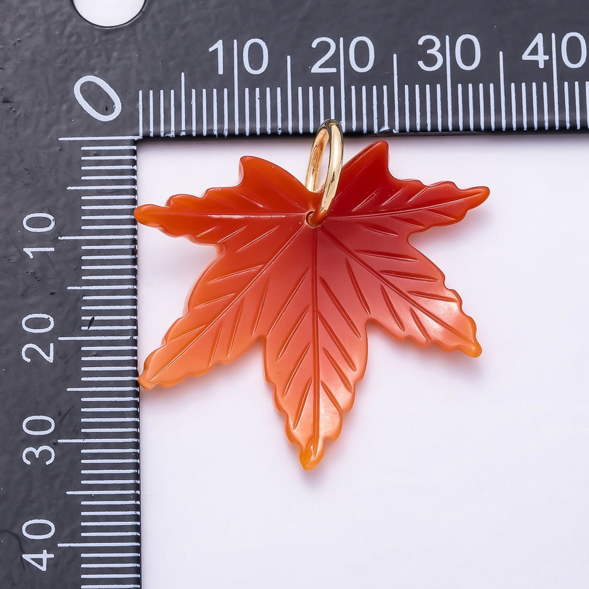 FALL 16K Gold Filled 32mm Red Maple Leaf Autumn Fall Resin Charm | Charms-01568 - DLUXCA