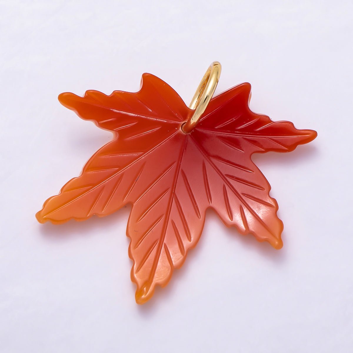 FALL 16K Gold Filled 32mm Red Maple Leaf Autumn Fall Resin Charm | Charms-01568 - DLUXCA