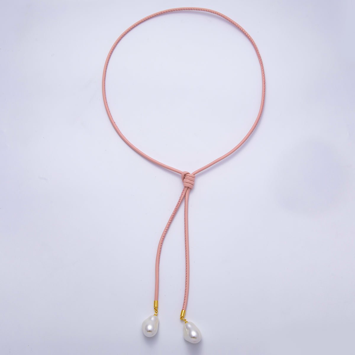 Freshwater Pearl Faux Leather Adjustable 33 Inch Lariat Necklace | WA - 04367 ~ WA - 04373 - DLUXCA