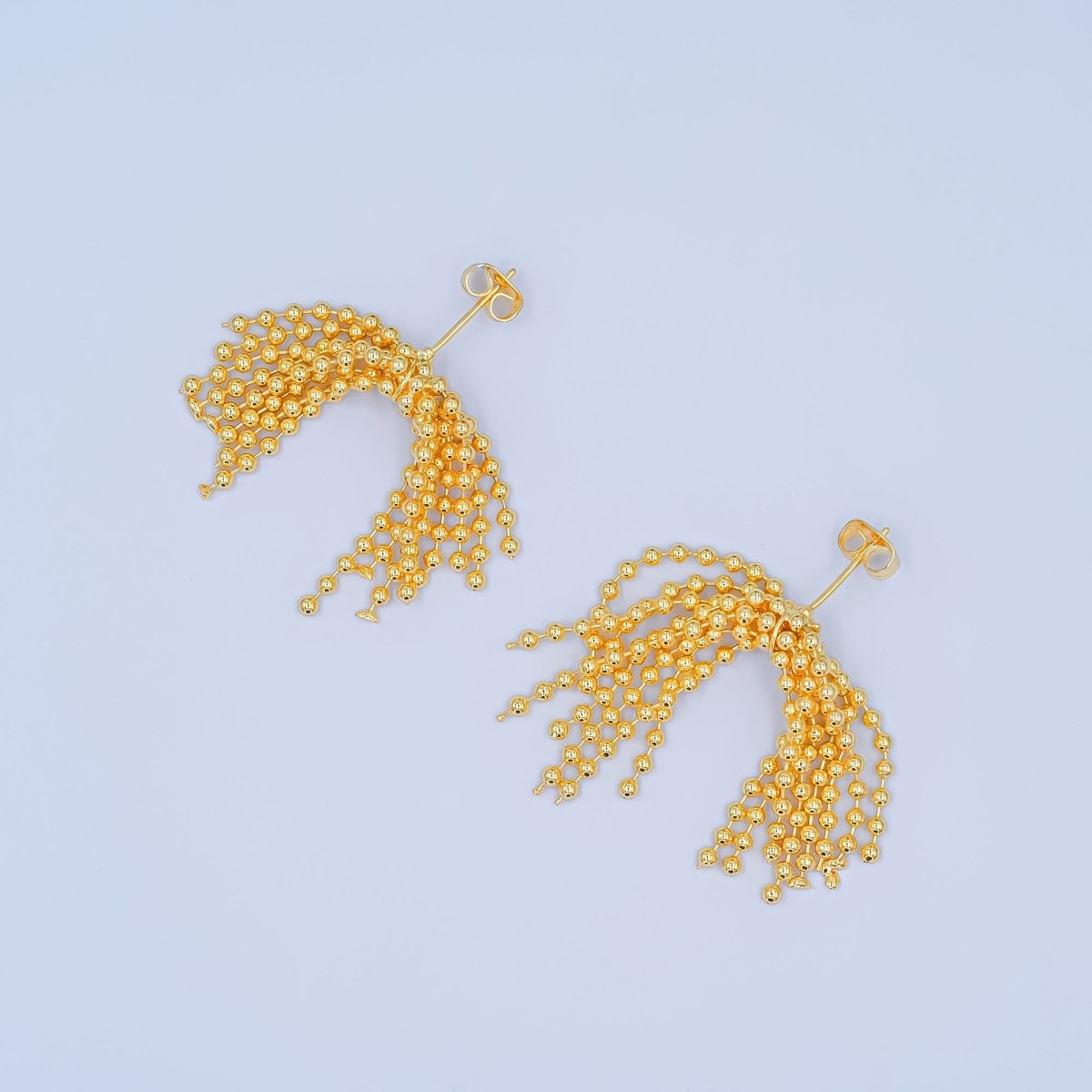Geometric Multiple Beaded Ball Chain Stud Earrings in Gold & Silver | AD497 AD498 - DLUXCA