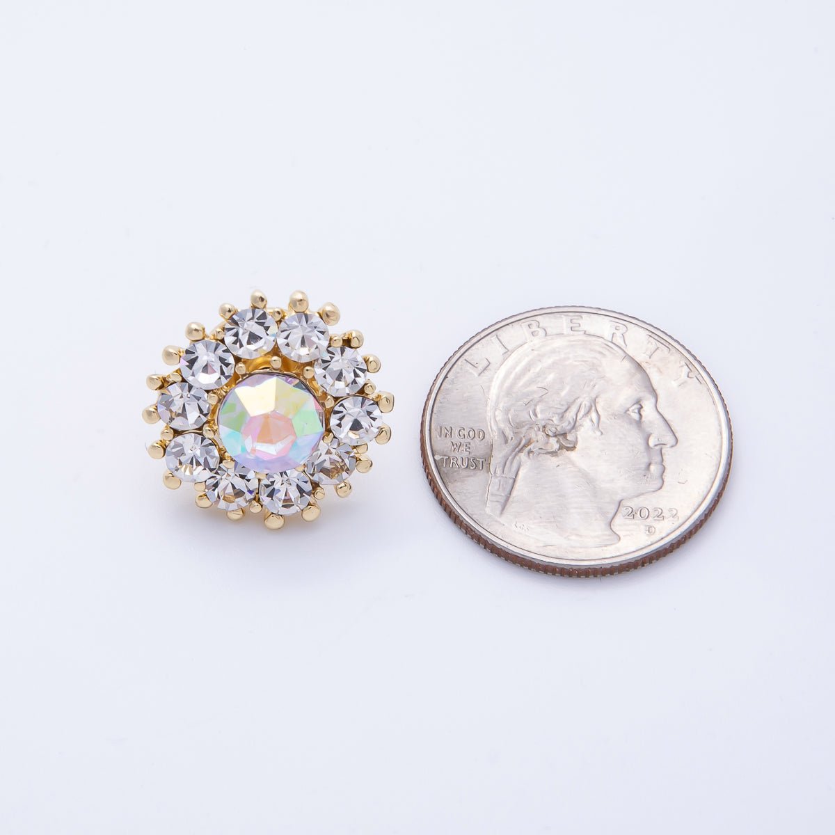 Gold 19mm Light Rhinestone Round Pin Brooch | BH - 053 - DLUXCA