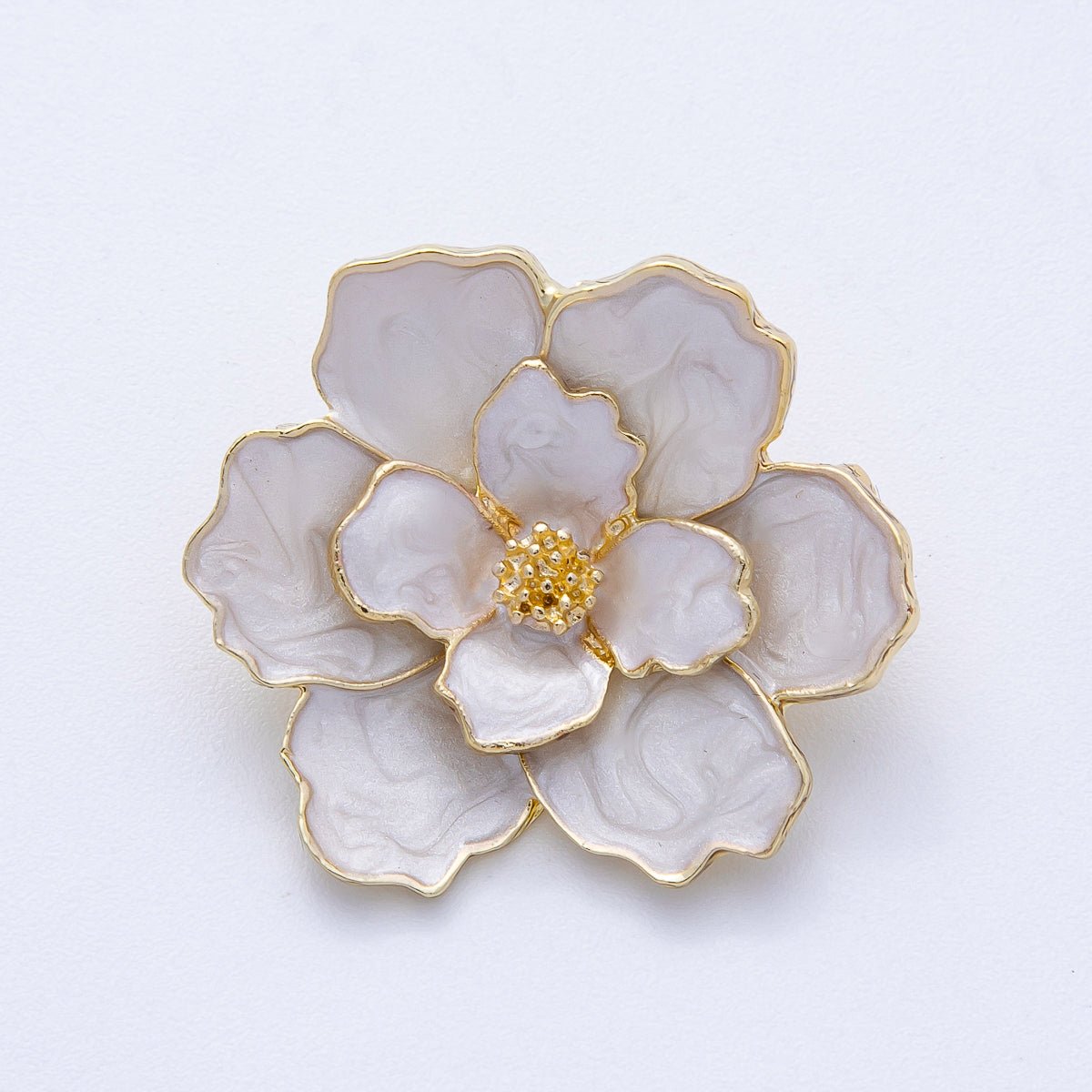 Gold 25.3mm x 31mm White Glitter Enamel Flower Pin Brooch | BH - 119 - DLUXCA