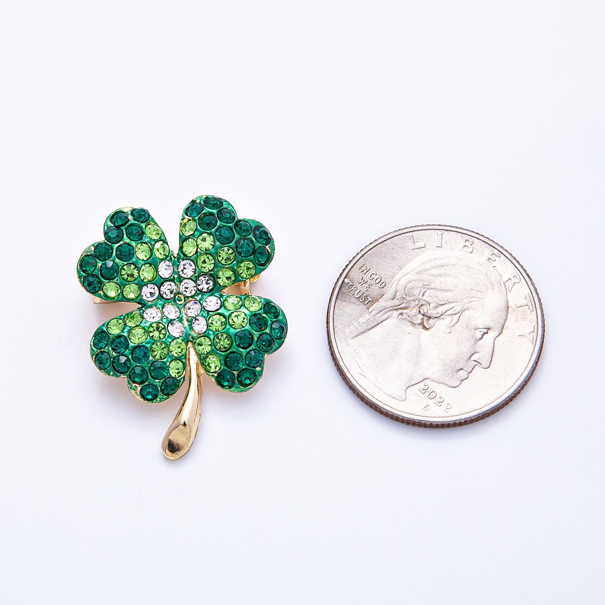 Gold 29mm x 22mm Gradient Green Four Lucky Leaf Clover Pin Brooch | BH - 103 - DLUXCA