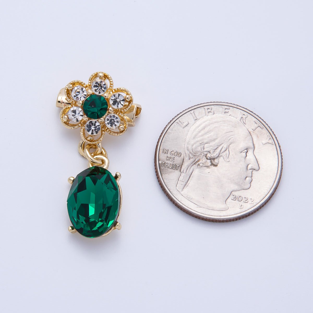 Gold 34.5mm x 15.3mm Green Oval Rhinestone Drop Flower Pin Brooch | BH - 046 - DLUXCA