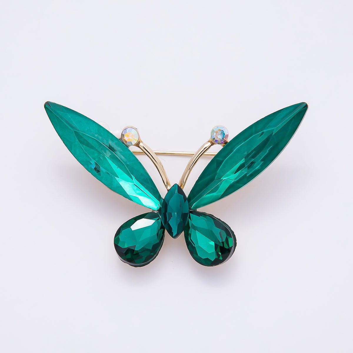 Gold 35mm Green, Blue Rhinestone Butterfly Insect Pin Brooch | BH - 131 BH - 132 - DLUXCA