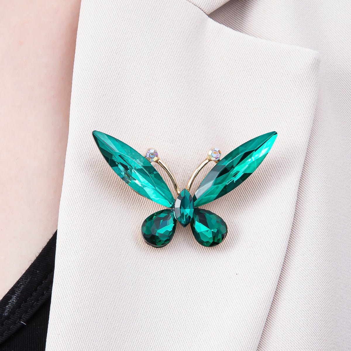 Gold 35mm Green, Blue Rhinestone Butterfly Insect Pin Brooch | BH - 131 BH - 132 - DLUXCA