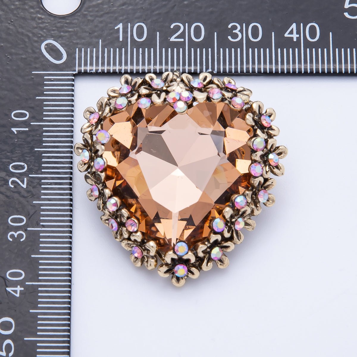 Gold 37mm x 36mm Orange Rhinestone Heart Pin Brooch | BH - 067 - DLUXCA