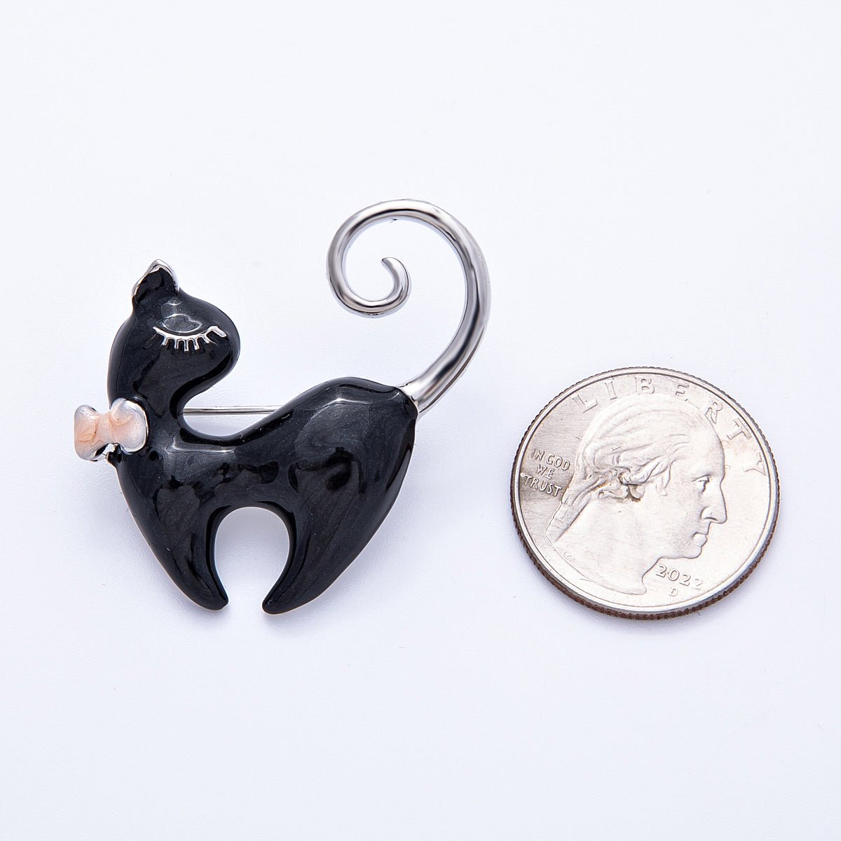 Gold 38mm x 34mm White, Black Enamel Kitty Cat Pet Animal Pin Brooch | BH - 105 BH - 106 - DLUXCA