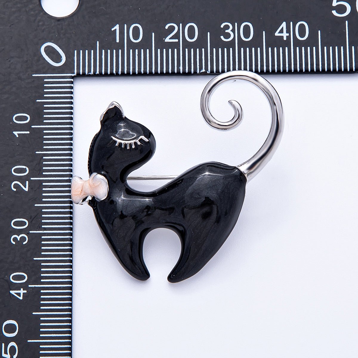 Gold 38mm x 34mm White, Black Enamel Kitty Cat Pet Animal Pin Brooch | BH - 105 BH - 106 - DLUXCA