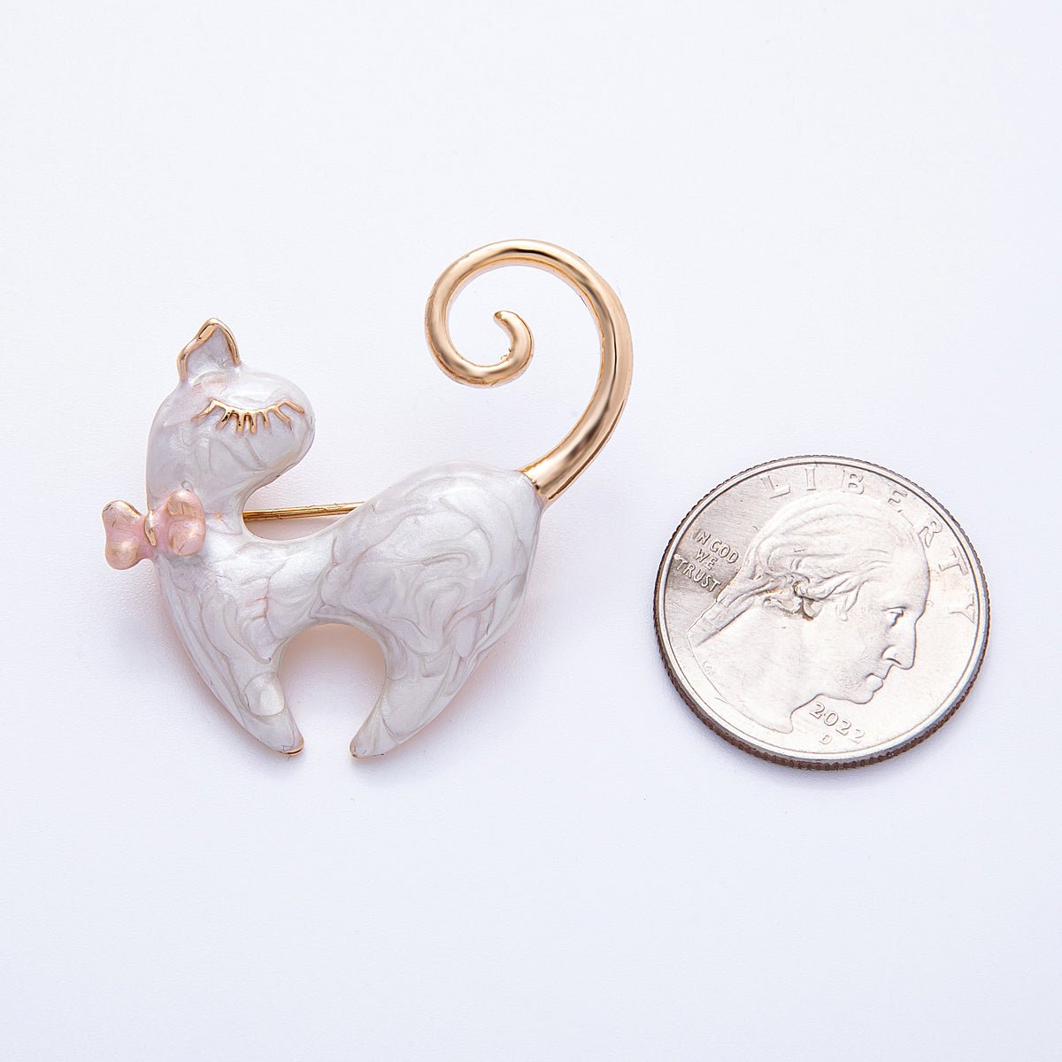 Gold 38mm x 34mm White, Black Enamel Kitty Cat Pet Animal Pin Brooch | BH - 105 BH - 106 - DLUXCA
