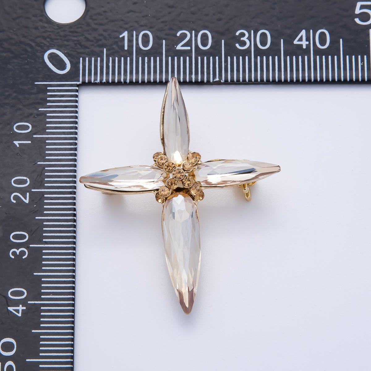 Gold 39mm x 33mm Marquise Rhinestone Tied Cross Pin Brooch | BH - 056 - DLUXCA