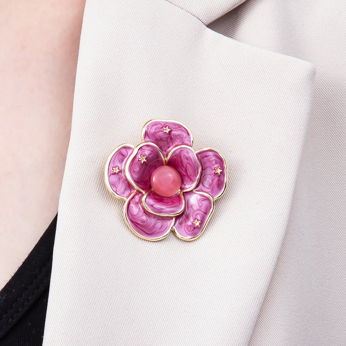 Gold 40mm Purple, White Glitter Enamel Star Flower Pin Brooch | BH-150 BH-151 - DLUXCA