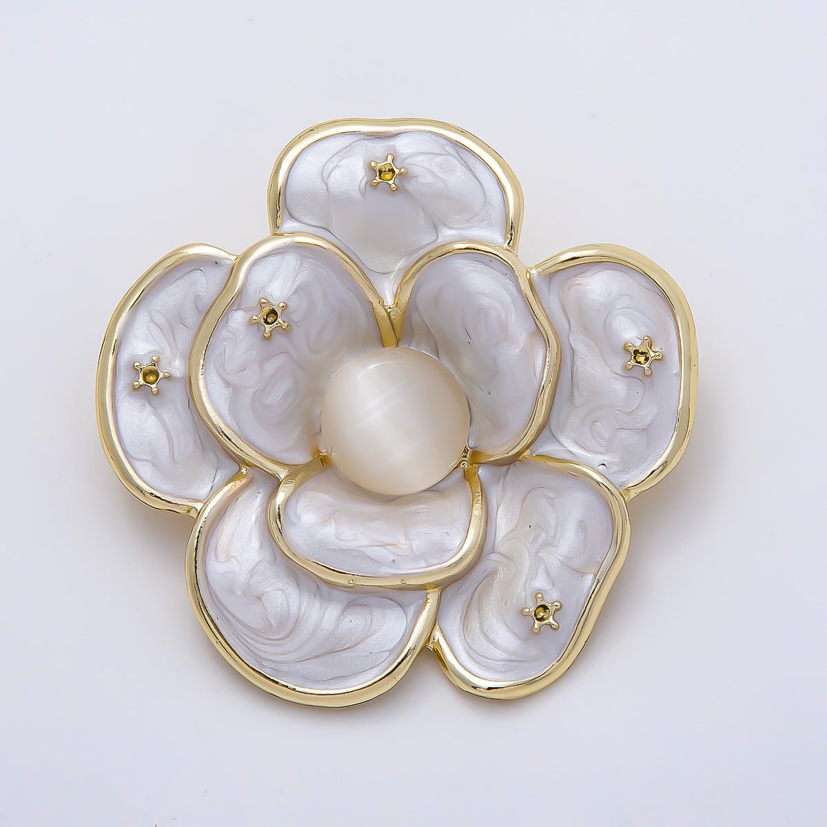 Gold 40mm Purple, White Glitter Enamel Star Flower Pin Brooch | BH-150 BH-151 - DLUXCA