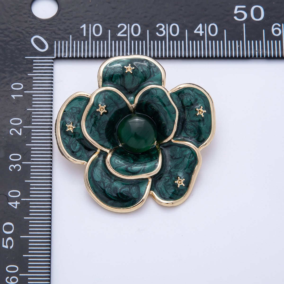 Gold 40mm x 38.4mm White, Green Enamel Flower Pin Brooch | BH - 090 BH - 091 - DLUXCA
