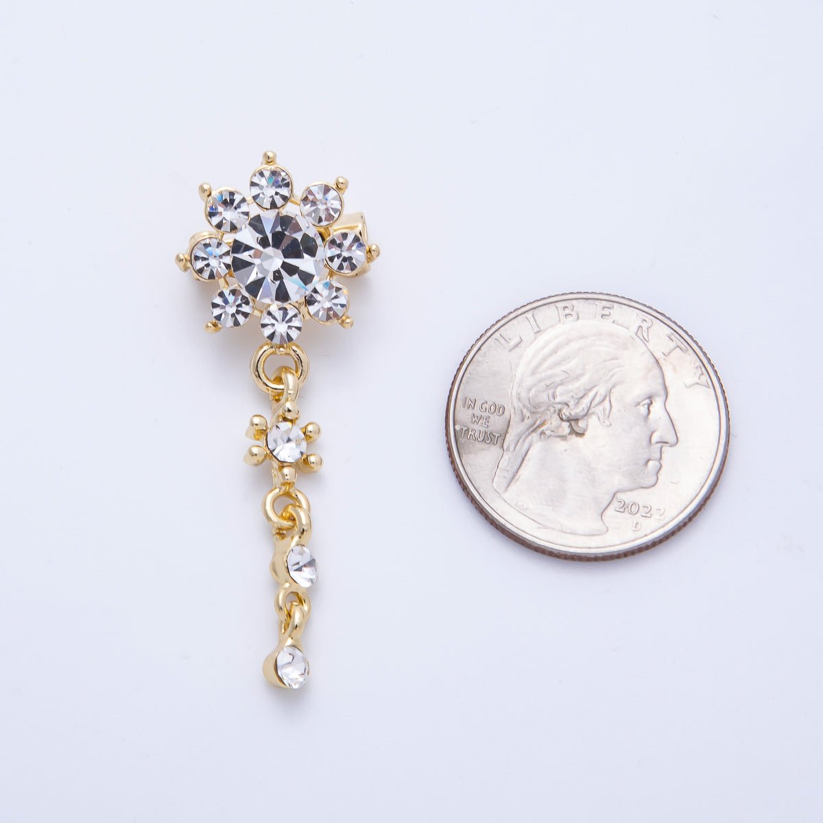 Gold 47.5mm Light Rhinestone Round Drop Pin Brooch | BH - 057 - DLUXCA