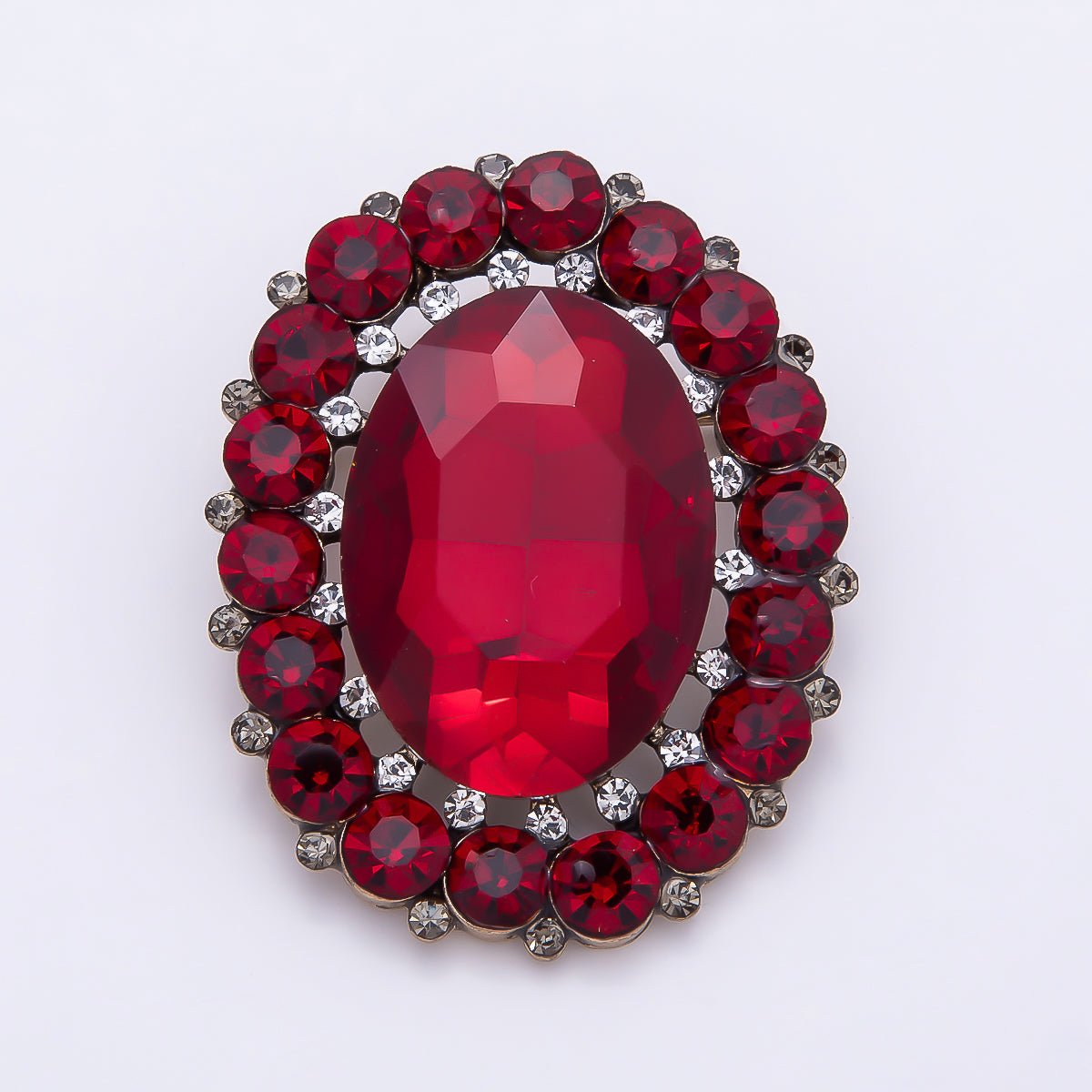 Gold 47mm x 37mm Blue, Red, Purple Rhinestone Oval Pin Brooch | BH - 136 ~ BH - 138 - DLUXCA