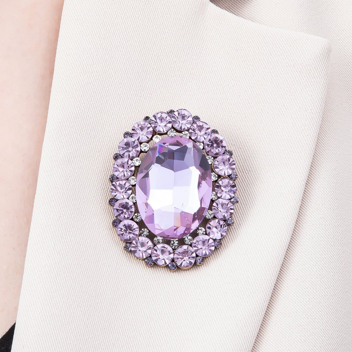 Gold 47mm x 37mm Blue, Red, Purple Rhinestone Oval Pin Brooch | BH - 136 ~ BH - 138 - DLUXCA